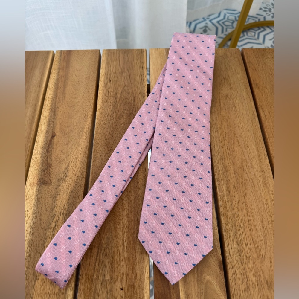 Brooks Brothers Pink 100% Silk Tie Blue Paisley Print | Made in USA